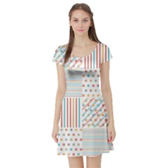 Simple Saturated Pattern Short Sleeve Skater Dress by linceazul