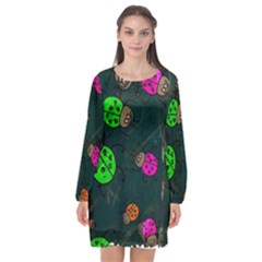 Abstract Bug Insect Pattern Long Sleeve Chiffon Shift Dress  by BangZart