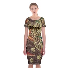 Art Traditional Flower  Batik Pattern Classic Short Sleeve Midi Dress by BangZart