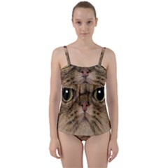Cute Persian Catface In Closeup Twist Front Tankini Set by BangZart