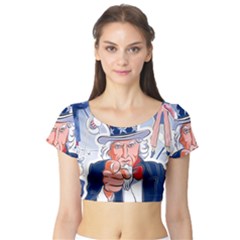 Independence Day United States Of America Short Sleeve Crop Top (tight Fit) by BangZart