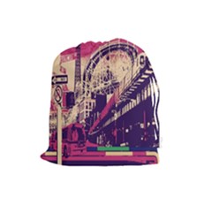 Pink City Retro Vintage Futurism Art Drawstring Pouches (large)  by BangZart