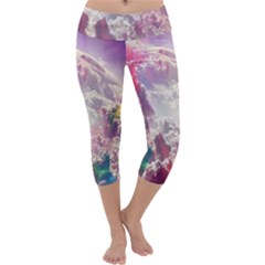 Clouds Multicolor Fantasy Art Skies Capri Yoga Leggings by BangZart