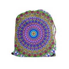 Colorful Purple Green Mandala Pattern Drawstring Pouches (extra Large) by paulaoliveiradesign
