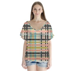 Plaid Pattern Flutter Sleeve Top by linceazul