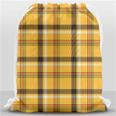 Yellow Fabric Plaided Texture Pattern Drawstring Bag (large) by paulaoliveiradesign