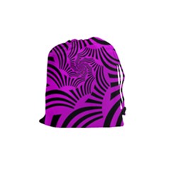 Black Spral Stripes Pink Drawstring Pouches (medium)  by designworld65