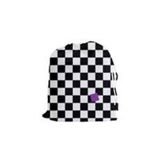 Dropout Purple Check Drawstring Pouches (small)  by designworld65