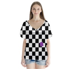 Dropout Purple Check Flutter Sleeve Top by designworld65