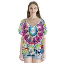 Sunshine Feeling Mandala V-neck Flutter Sleeve Top by designworld65