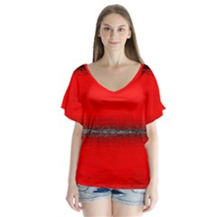 Ombre V-neck Flutter Sleeve Top by ValentinaDesign