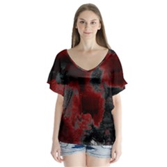 Ombre V-neck Flutter Sleeve Top by ValentinaDesign