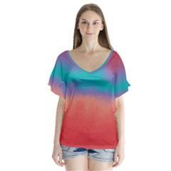 Ombre V-neck Flutter Sleeve Top by ValentinaDesign