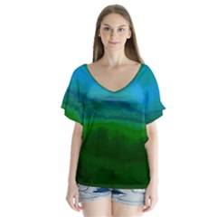 Ombre V-neck Flutter Sleeve Top by ValentinaDesign