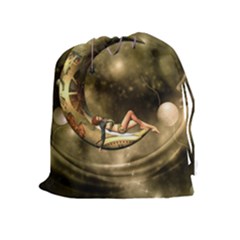 Steampunk Lady  In The Night With Moons Drawstring Pouches (extra Large) by FantasyWorld7