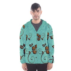 Chocolate Background Floral Pattern Hooded Wind Breaker (men) by Nexatart