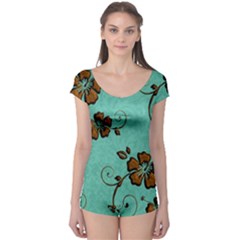 Chocolate Background Floral Pattern Boyleg Leotard  by Nexatart