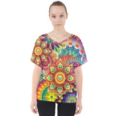 Colorful Abstract Pattern Kaleidoscope V-neck Dolman Drape Top by paulaoliveiradesign