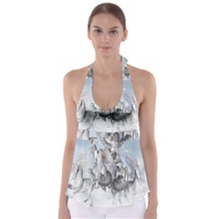 Awesome Running Horses In The Snow Babydoll Tankini Top by FantasyWorld7