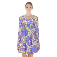 Donuts Pattern Long Sleeve Velvet V-neck Dress by ValentinaDesign