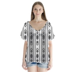 Folklore Pattern V-neck Flutter Sleeve Top by ValentinaDesign