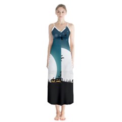 Halloween Landscape Button Up Chiffon Maxi Dress by Valentinaart