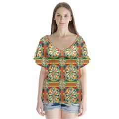 Eye Catching Pattern V-neck Flutter Sleeve Top by linceazul