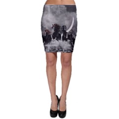Awesome Wild Black Horses Running In The Night Bodycon Skirt by FantasyWorld7