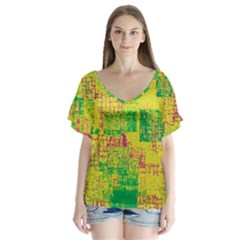 Abstract Art V-neck Flutter Sleeve Top by ValentinaDesign
