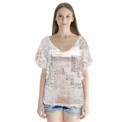 Abstract Art V-neck Flutter Sleeve Top by ValentinaDesign
