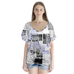 Abstract Art V-neck Flutter Sleeve Top by ValentinaDesign