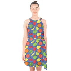 Fruit Melon Cherry Apple Strawberry Banana Apple Halter Collar Waist Tie Chiffon Dress by Mariart