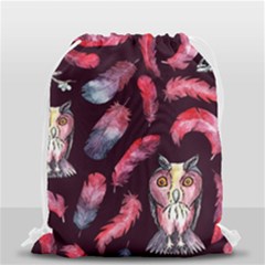 Boho Owl And Feather Pattern Drawstring Bag (small) by paulaoliveiradesign