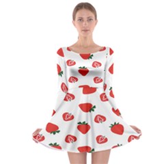 Red Fruit Strawberry Pattern Long Sleeve Skater Dress by Mariart