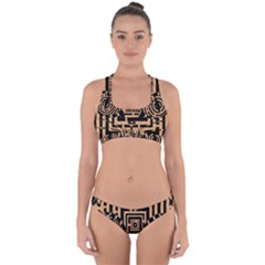 Wooden Cat Face Line Arrow Mask Plaid Cross Back Hipster Bikini Set by Mariart