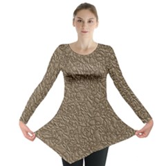 Leather Texture Brown Background Long Sleeve Tunic  by Nexatart