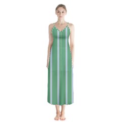 Green Line Vertical Button Up Chiffon Maxi Dress by Mariart