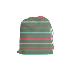 Horizontal Line Red Green Drawstring Pouches (medium)  by Mariart