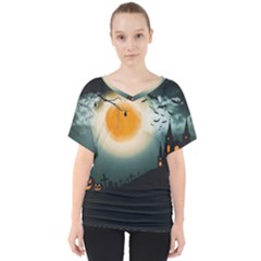 Halloween Landscape V-neck Dolman Drape Top by ValentinaDesign