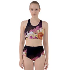 Flower Back Leaf Polka Dots Black Pink Racer Back Bikini Set by Mariart
