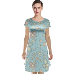 Flower Blue Butterfly Bird Yellow Floral Sexy Cap Sleeve Nightdress by Mariart