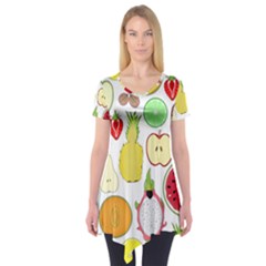 Mango Fruit Pieces Watermelon Dragon Passion Fruit Apple Strawberry Pineapple Melon Short Sleeve Tunic  by Mariart