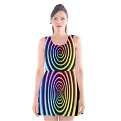 Hypnotic Circle Rainbow Scoop Neck Skater Dress by Mariart