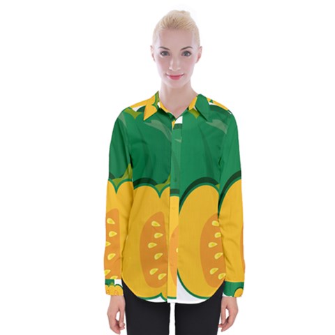 Pumpkin Peppers Green Yellow Womens Long Sleeve Shirt by Mariart