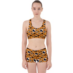 Pattern Halloween Black Cat Hissing Work It Out Sports Bra Set by iCreate