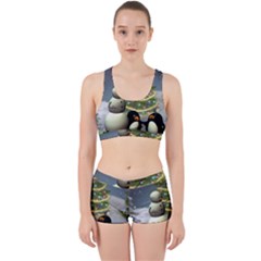 Funny Snowman With Penguin And Christmas Tree Work It Out Sports Bra Set by FantasyWorld7