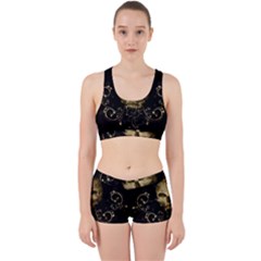 Golden Skull With Crow And Floral Elements Work It Out Sports Bra Set by FantasyWorld7