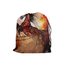 Awesome Creepy Running Horse With Skulls Drawstring Pouches (large)  by FantasyWorld7