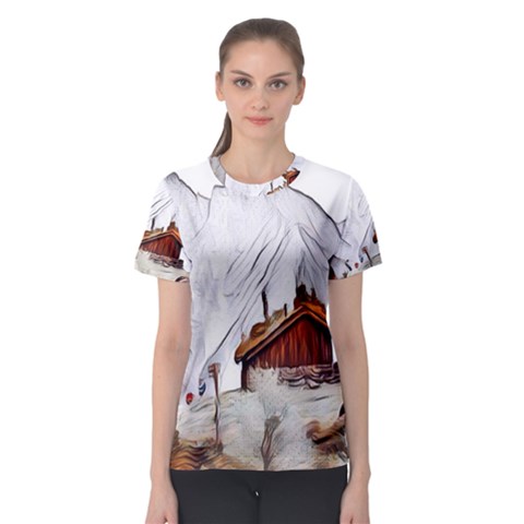 French Coffee Style Abstract Art Women s Sport Mesh Tee by NouveauDesign