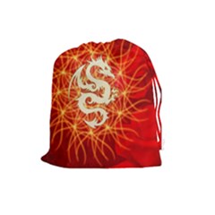 Wonderful Golden Dragon On Red Vintage Background Drawstring Pouches (large)  by FantasyWorld7